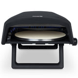 H.Koenig Horno de pizza a gas GINO640, acero inoxidable, 32 cm, superficie giratoria 360 grados, piedra Cordierite, hasta 500°C, pies plegables, pala para pizza y regulador