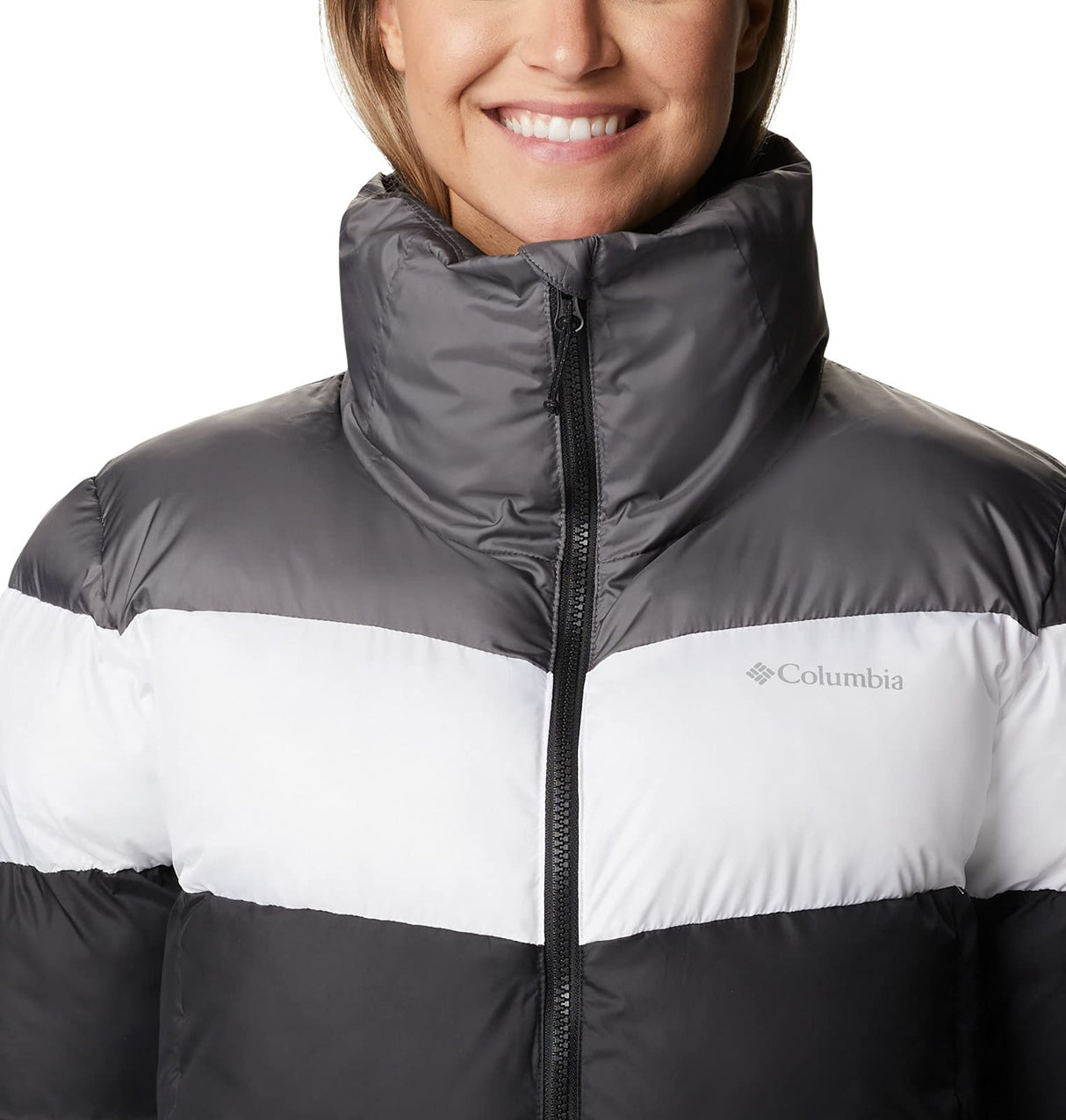 Columbia Mujer Chaqueta Acolchada, Black, White, City Grey, M