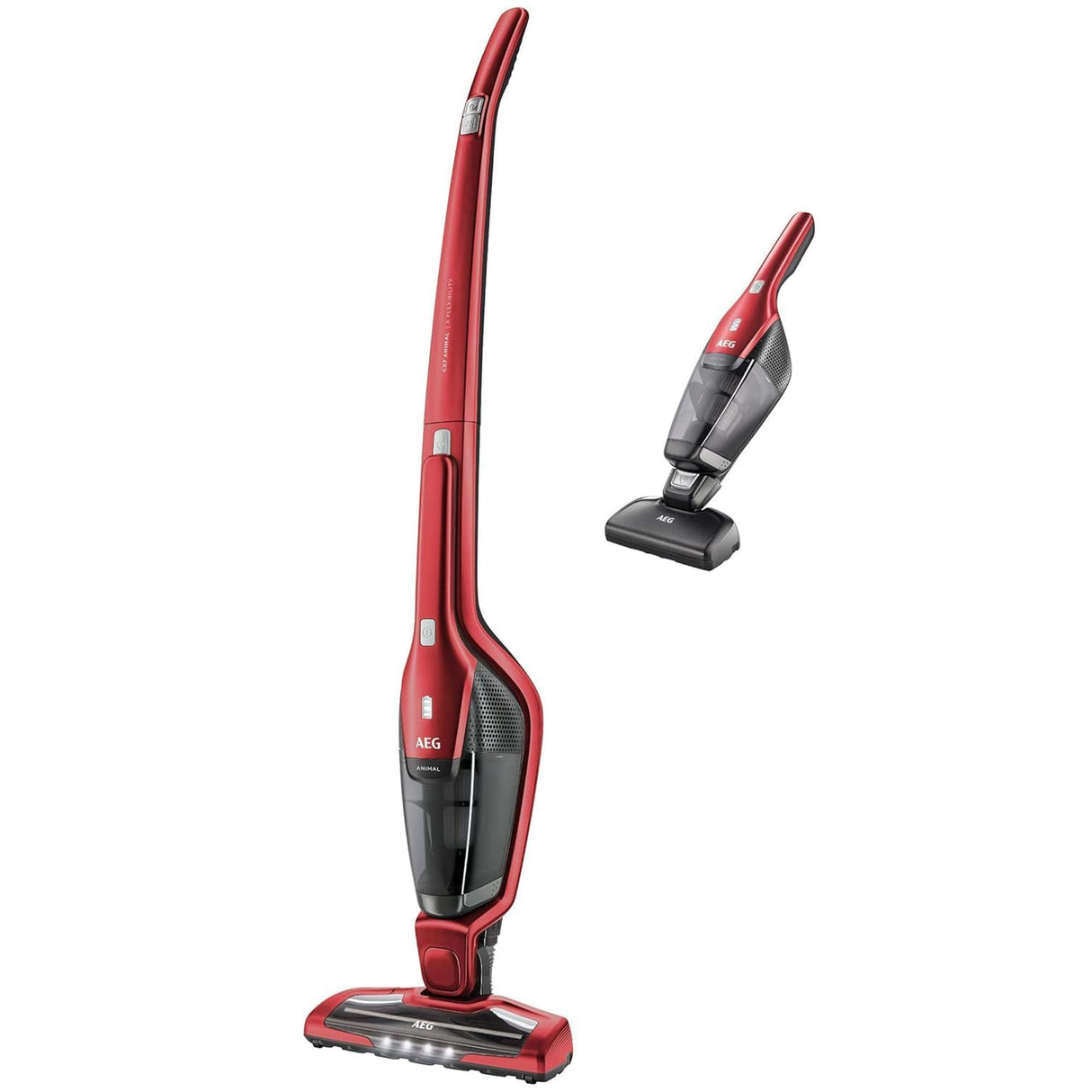AEG CX7-2-45AN Aspiradora Sin Cable, Autonomía de 45 min, 18 V, 2 Velocidades, Cepillo 180º con LED, Aspiradora de Mano Especial Mascotas, Depósito de 0,5 L, Rojo