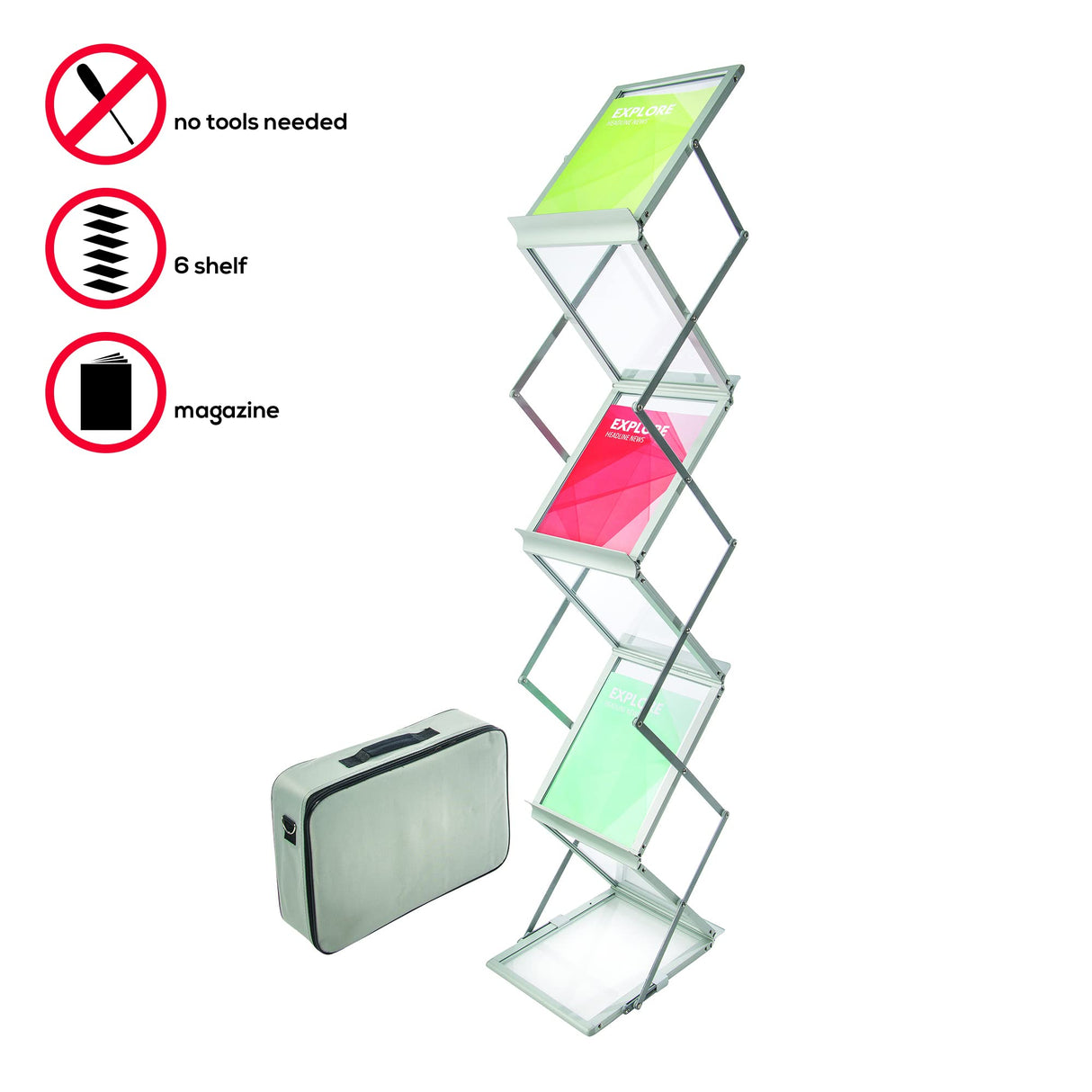 Deflecto - Expositor plegable (aluminio, con maleta de transporte, 6 niveles, A4)