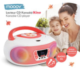 Mooov 477409 - Radio CD FM, Efectos Luminosos, función inalámbrica, USB, Pantalla LED, función Karaoke con Micro AUX-IN, Blanco y Rosa