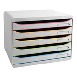 Exacompta - Ref. 308913D - BIG-BOX PLUS HORIZON - Caja de 5 cajones para documentos A4+ - Dimensiones exteriores: profundidad 27 x ancho 35,5 x altura 27,1 cm - Blanco/Arlequin/Blanco