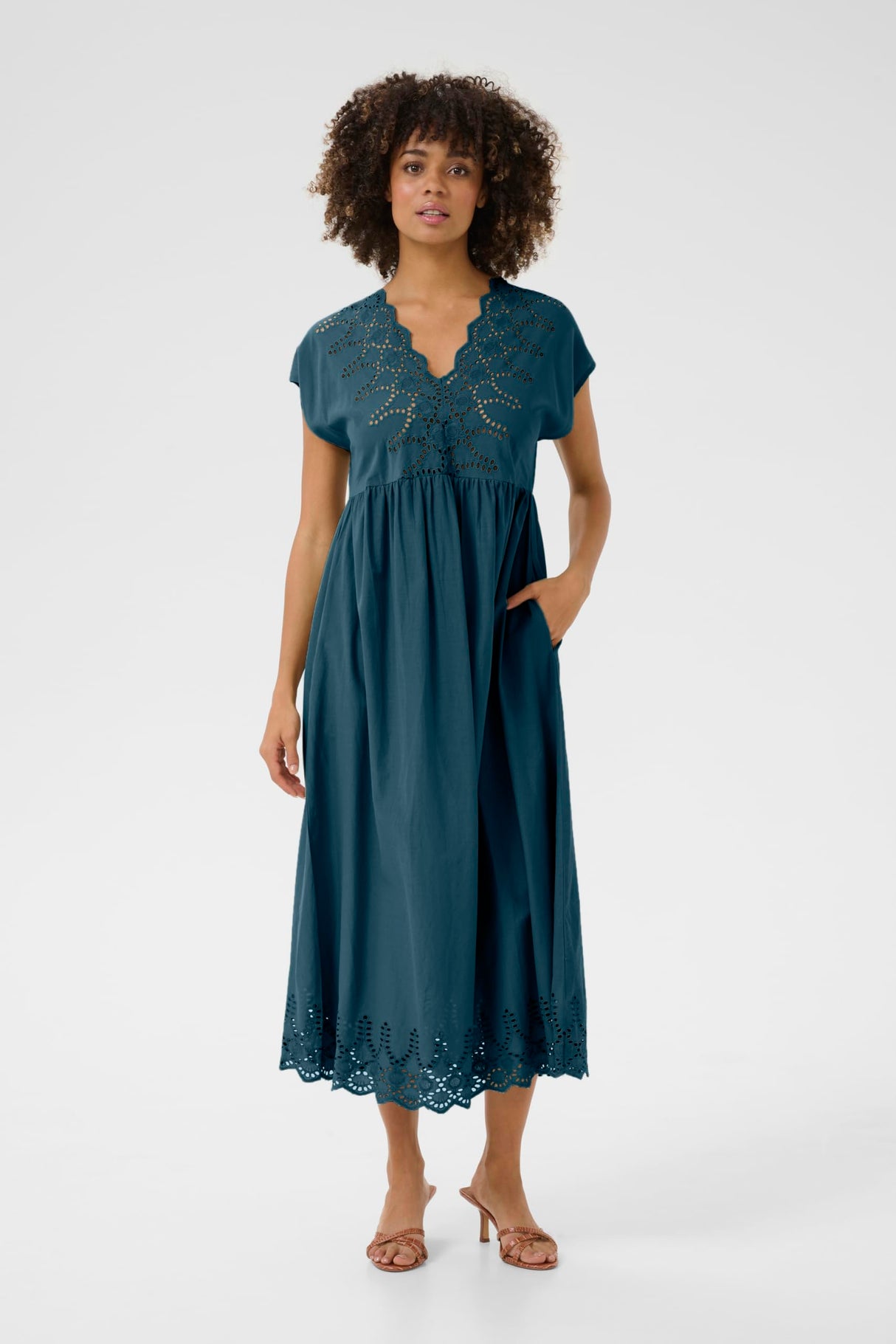 Cream Women's Maxi Dress Formal V-Neck Short Sleeves Tying Belt Ankle Length Vestido, Petrol Blue, 46 para Mujer