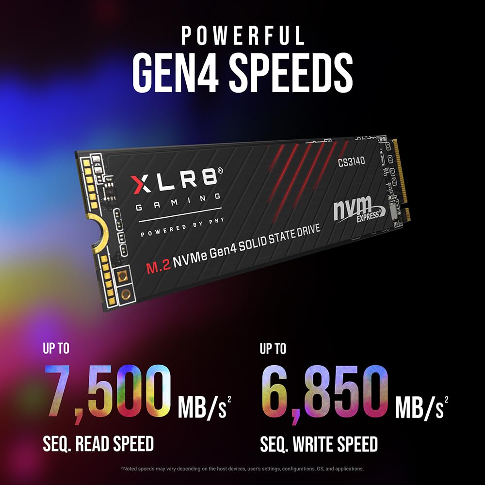 PNY XLR8 CS3140 M.2 NVMe Gen4 x4 Unidad de Estado Sólido (SSD) Interna de 2TB, Velocidad de Lectura hasta 7500 MB/s, Velocidad de Escritura hasta 6850 MB/s