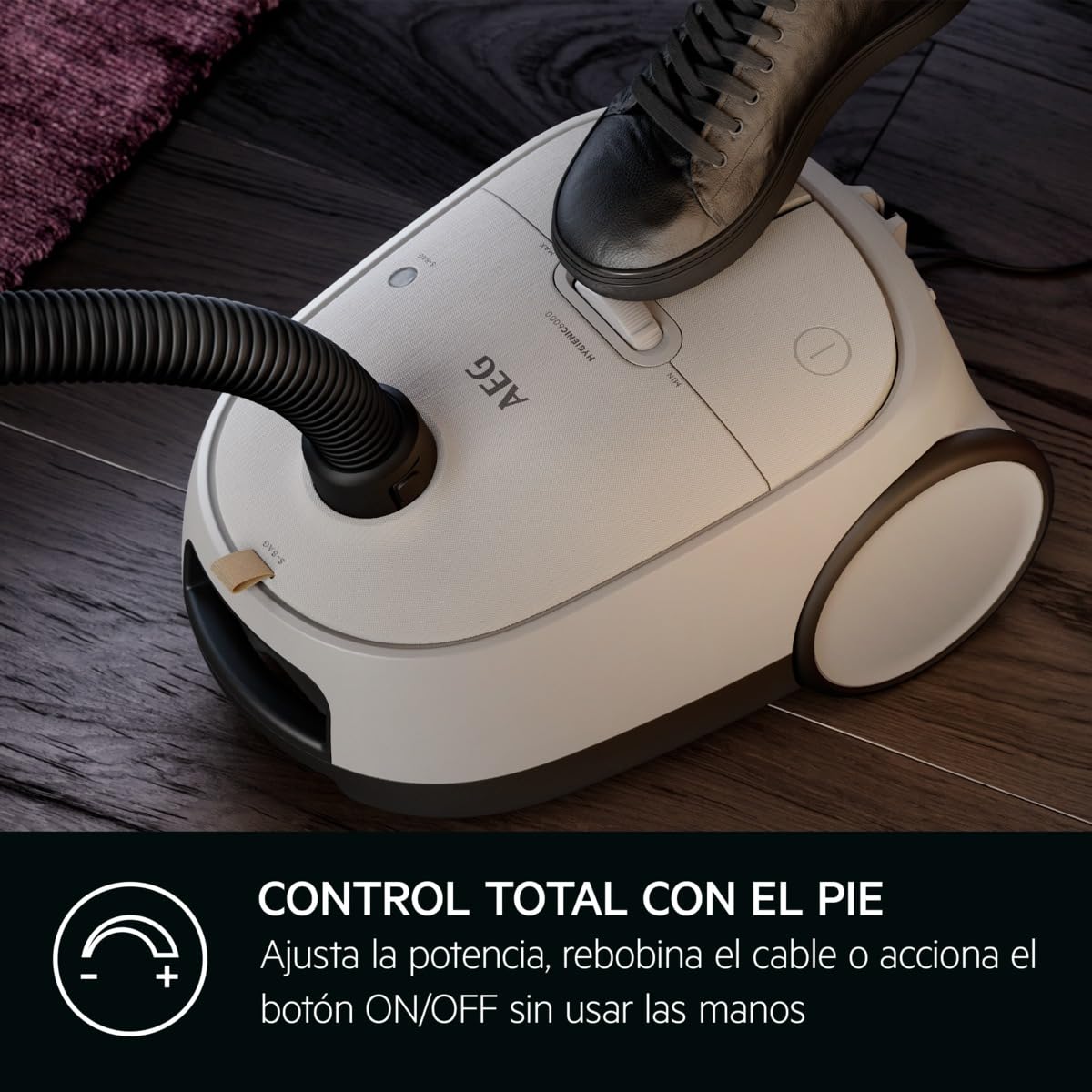 AEG AB61H6SW Aspiradora de Trineo con Bolsa, 850W de Potencia, 3,5L de Capacidad, Radio de acción 12m, Ruedas XL, Filtro Lavable, 3 cepillos + 3 Accesorios, 10 años garantía Motor, Blanco