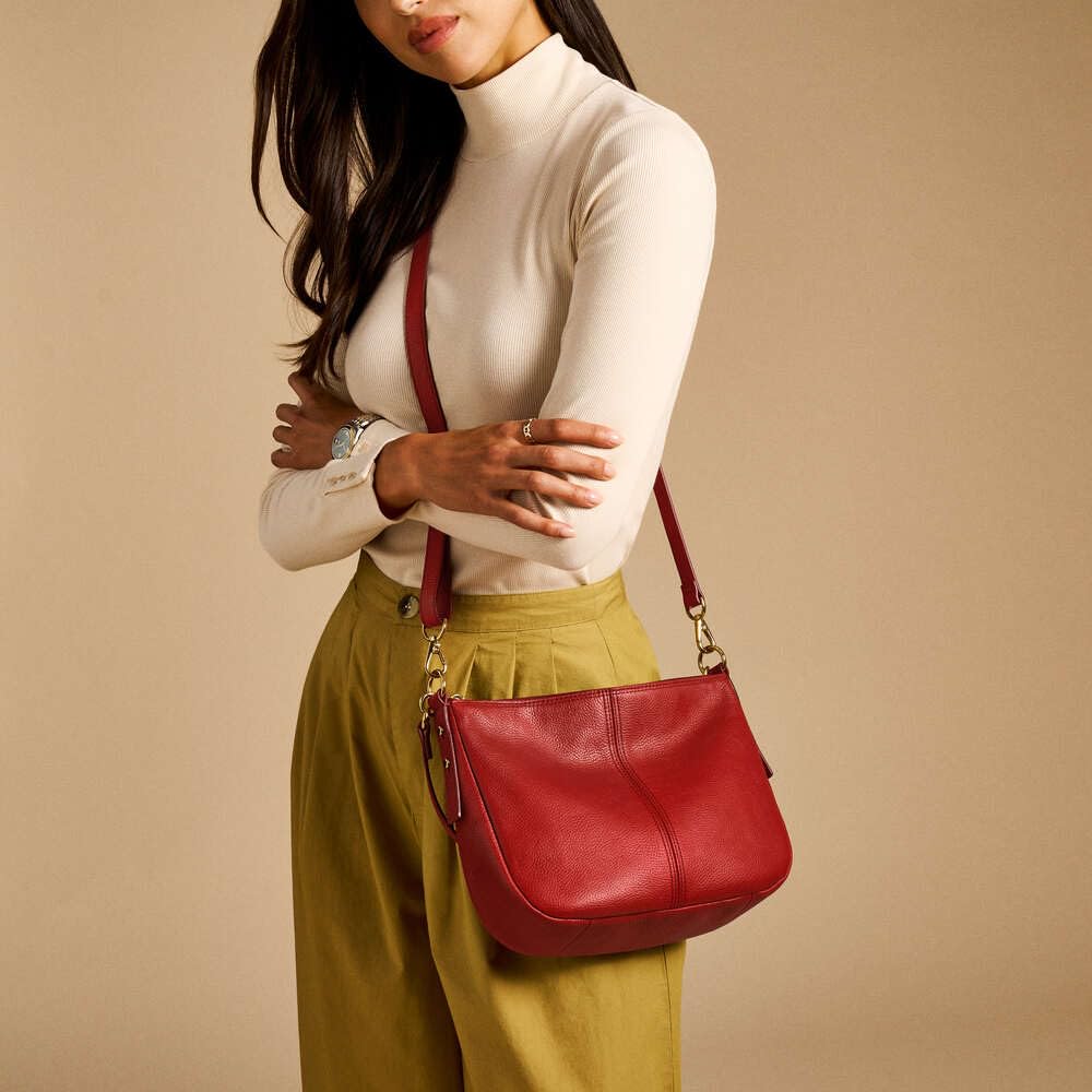 Fossil Jolie Bolso cruzado de piel rojo para mujer, Rojo oscuro