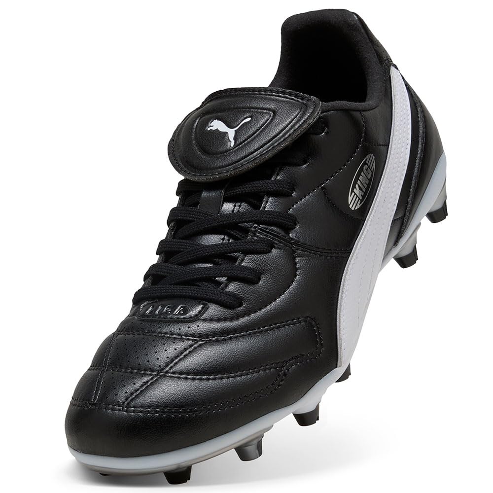 PUMA King Liga FG/AG, Soccer Shoe Unisex Adulto, Black White Silver, 40.5 EU