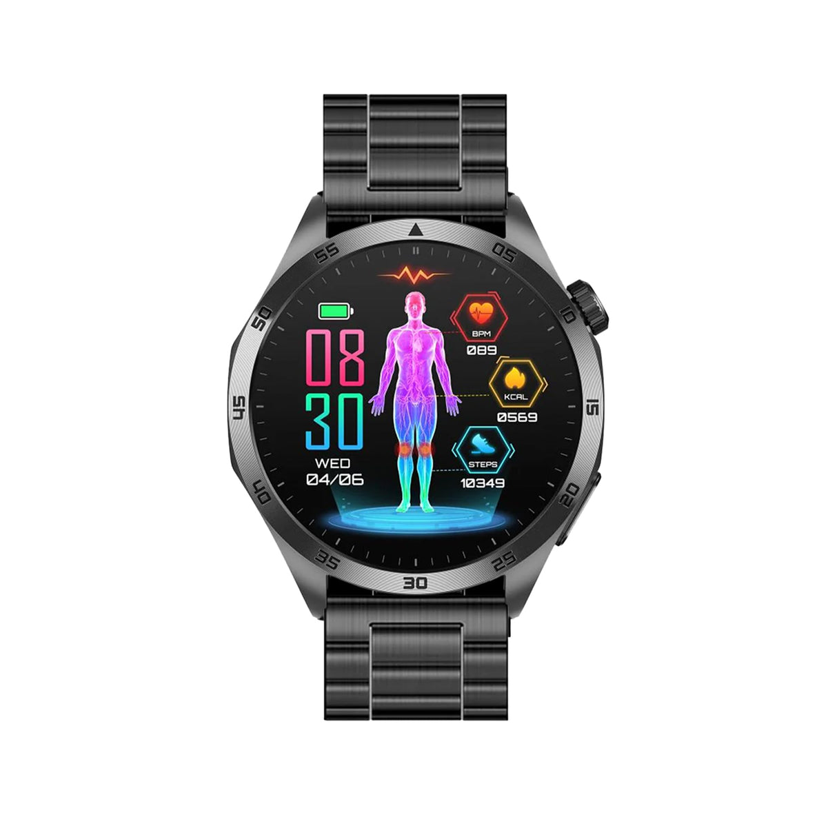 Knauermann Pro 3 Fan Edition Redondo (2025) Negro Reloj Inteligente con función de telefonía, función ECG Plus HRV y SOS, BT Bluetooth, apnea del sueño, Titanio Negro, Negro, Titan Schwarz, Redondo