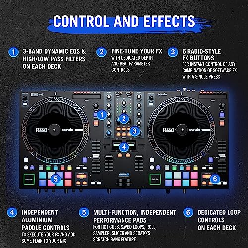 RANE ONE - Controlador DJ Profesional con Platos Motorizados de 7.2” para Serato, Mesa de Mezclas con Serato DJ Pro incluido, Efectos y 8 Pads