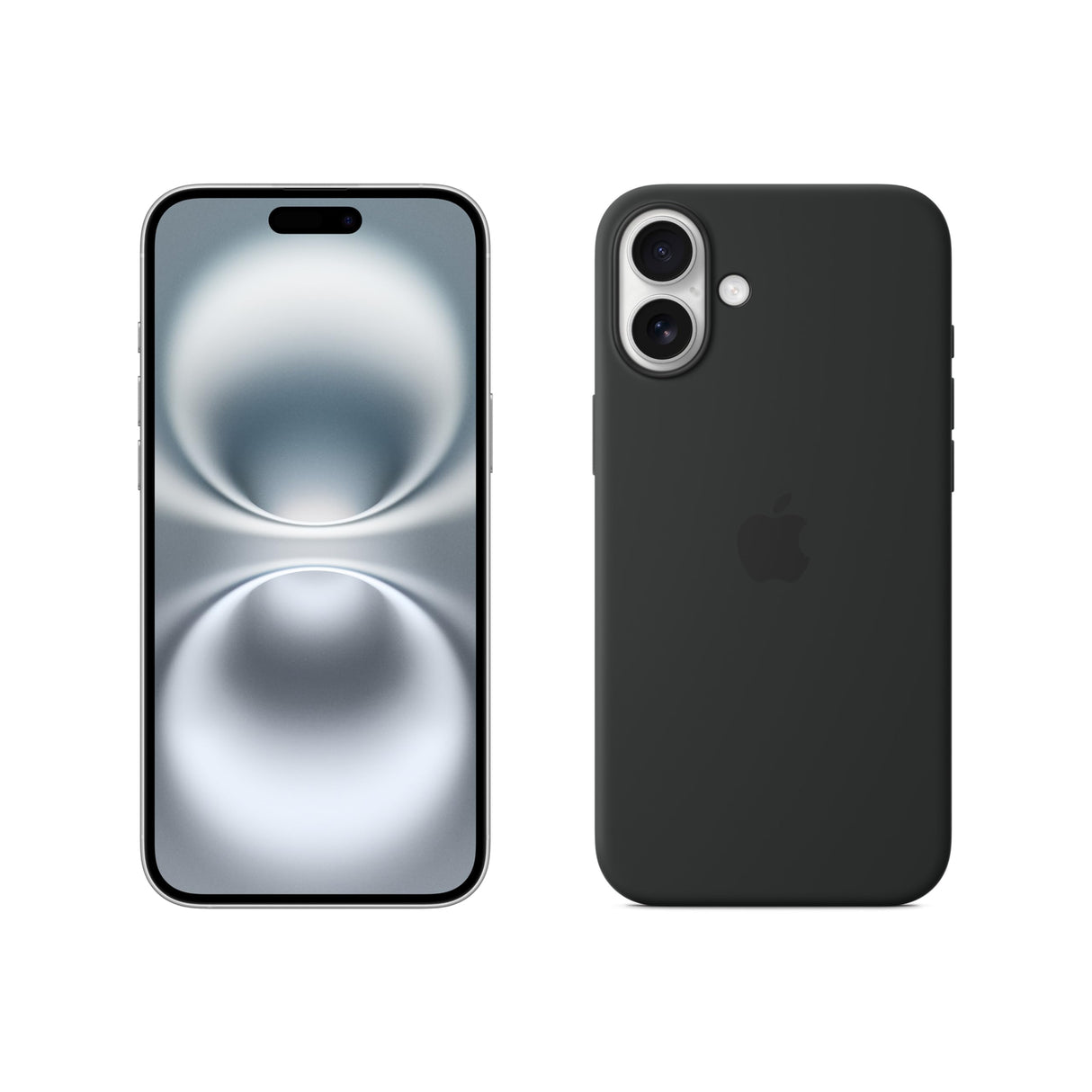 Apple iPhone 16 Plus (128 GB) - Blanco + Funda de Silicona con MagSafe - Negro