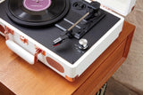 GPO Soho Reproductor de vinilos Retro con diseño de maletín, 3 velocidades, tocadiscos de vinilo - Blanco