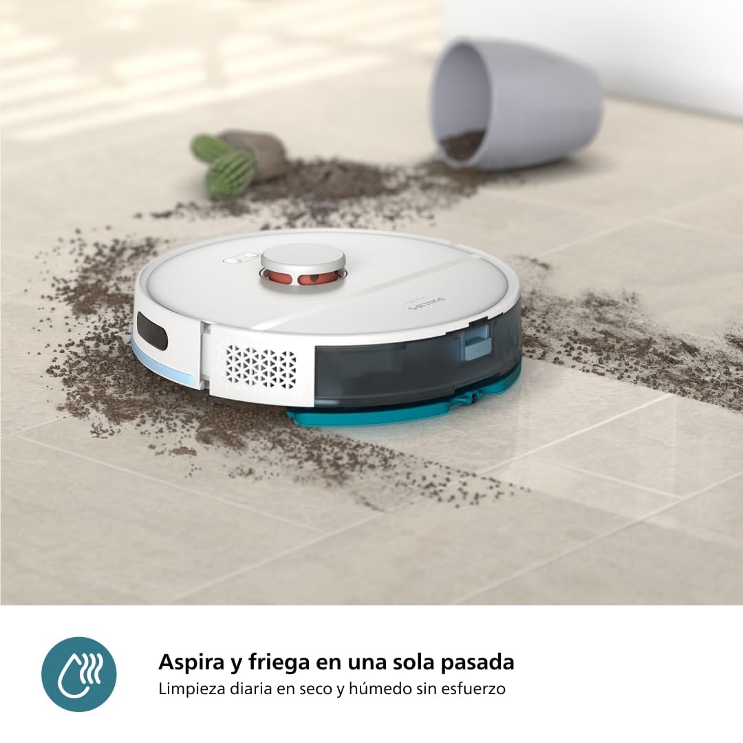 Philips Homerun 2000 Robot Aspirador y Fregona - Potencia de Succión Extra Fuerte, Impulso para Alfombras, Radar LDS, App Homerun, Blanco Ártico (XU2000/25)