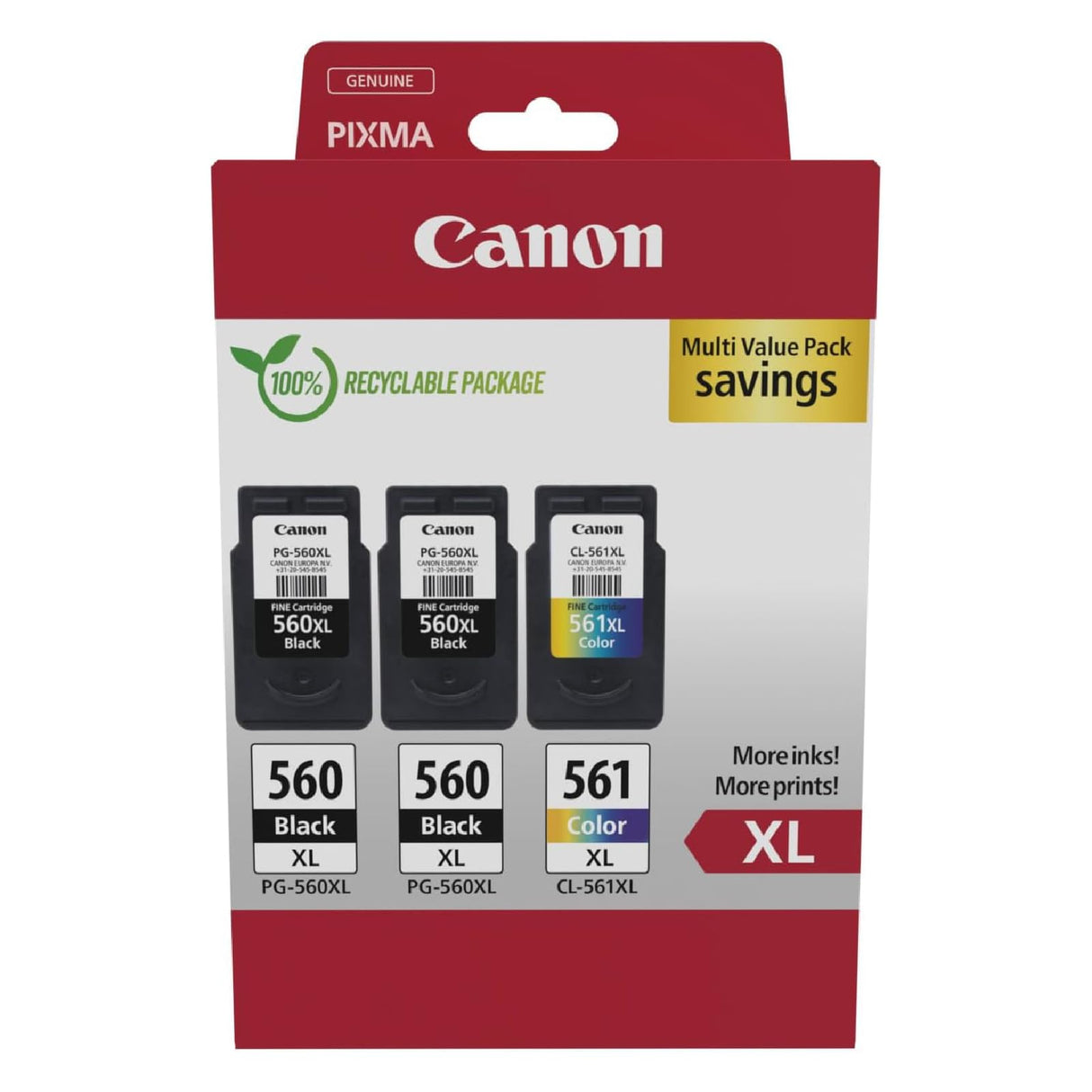 Canon Tinta - PG-560XL + CL-561XL - Pack de 3 Cartuchos Originales de Alta Capacidad - (x 2 Negro, x 1 Tricolor)