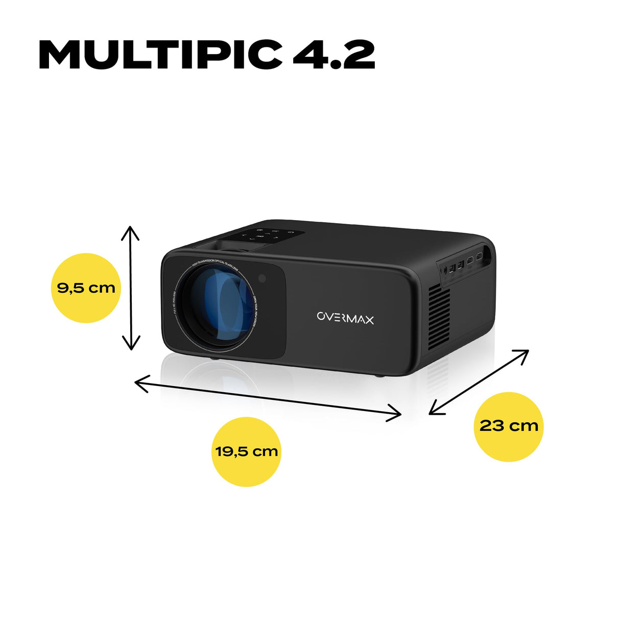 OVERMAX Multipic 4.2 Proyector Nativo Full HD 1080p, proyector de hasta 200", Home Cinema Compacto de 4500 lúmenes, WiFi, Bluetooth, Panel de Control táctil, relación de Aspecto: 16:9, 4:3