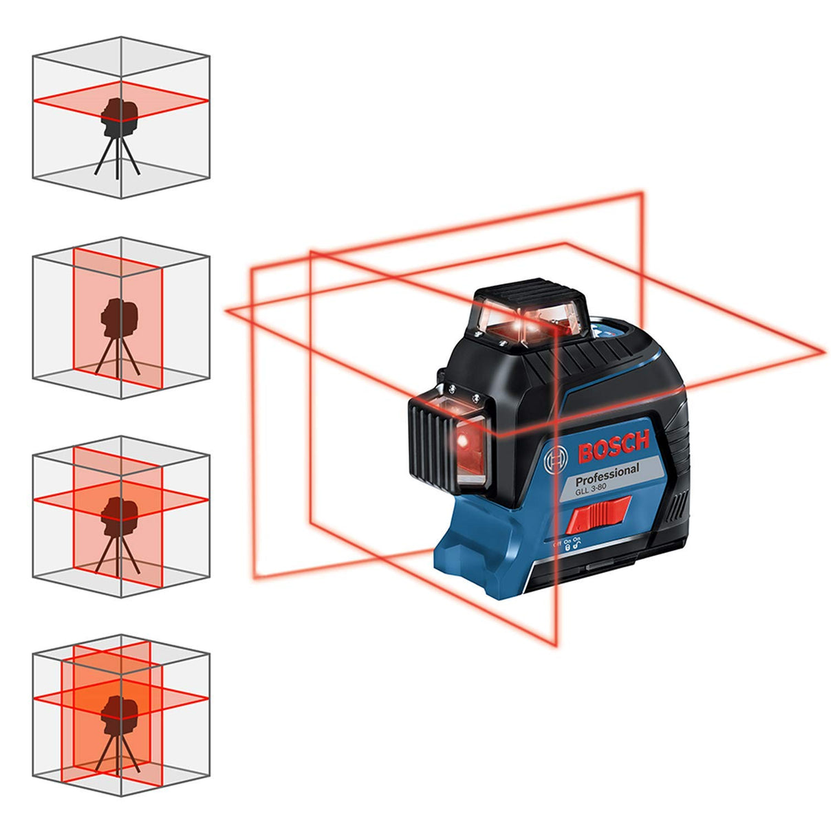 Bosch Professional Nivel láser GLL 3-80 (láser rojo, interior, alcance: hasta 30m, 4 pilas AA, maletín)
