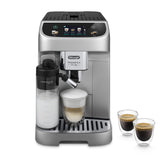 De'Longhi Magnifica Plus ECAM322.70.SB. Cafetera Superautomática con Sistema Leche LatteCrema Hot para Cappuccino Automático, 18 Recetas, Pantalla Táctil Color, Función Extra Shot, 1450W, Plata/Negro