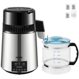 VEVOR Destilador de Agua 4L Filtro de Destilación de Agua con Recipiente de Vidrio 750 W 1 L/H Ajuste de Velocidad, Destilación Filtro Purificador de Acero Inoxidable Temperatura Doble 7,9lbs, Plata