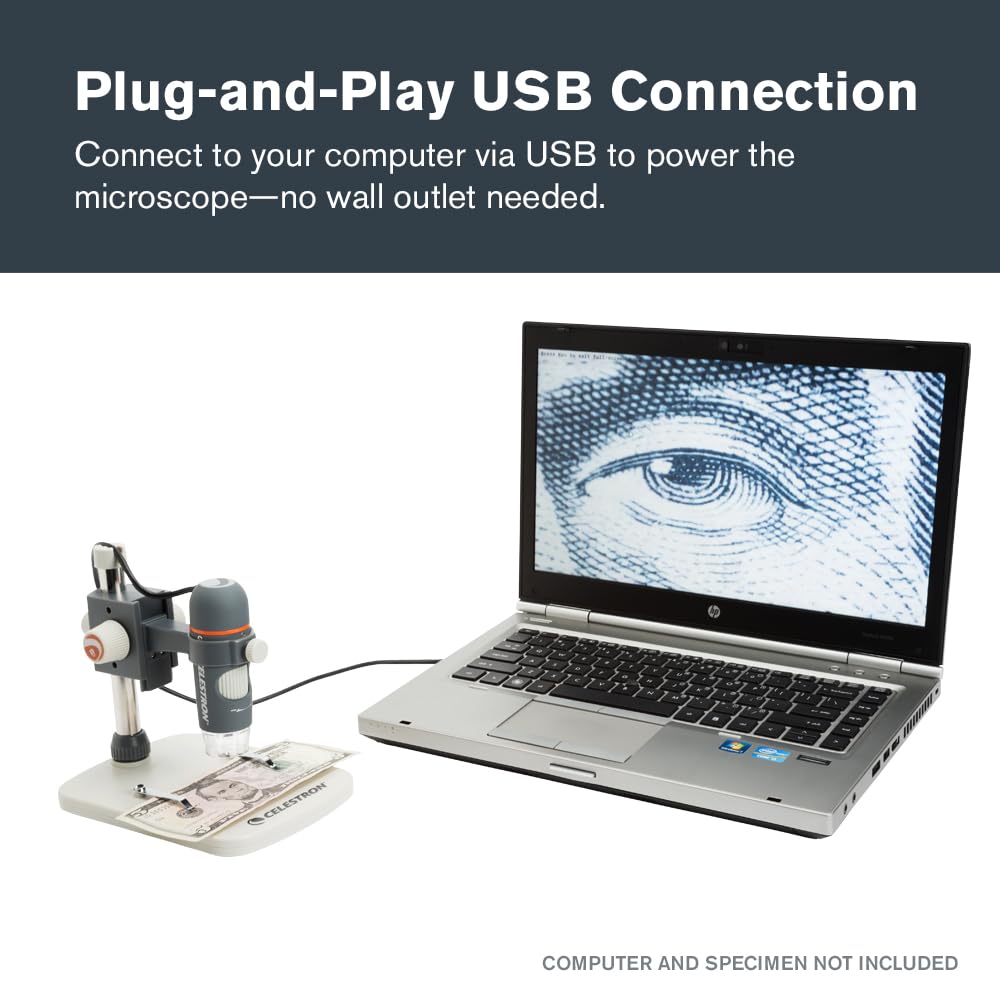 Celestron 44308 Handheld Digital Microscope Pro: 20x-200x aumentos, gris/blanco