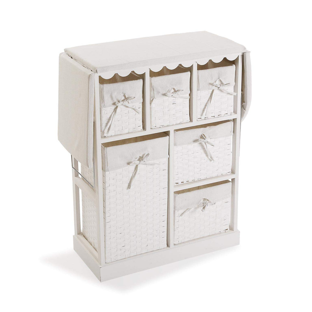 DRW Mueble planchador Grande con alas abatibles y cestos de Mimbre Blanco 130.5x30.5x86.5 cm