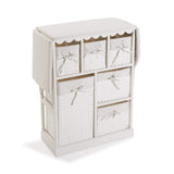 DRW Mueble planchador Grande con alas abatibles y cestos de Mimbre Blanco 130.5x30.5x86.5 cm