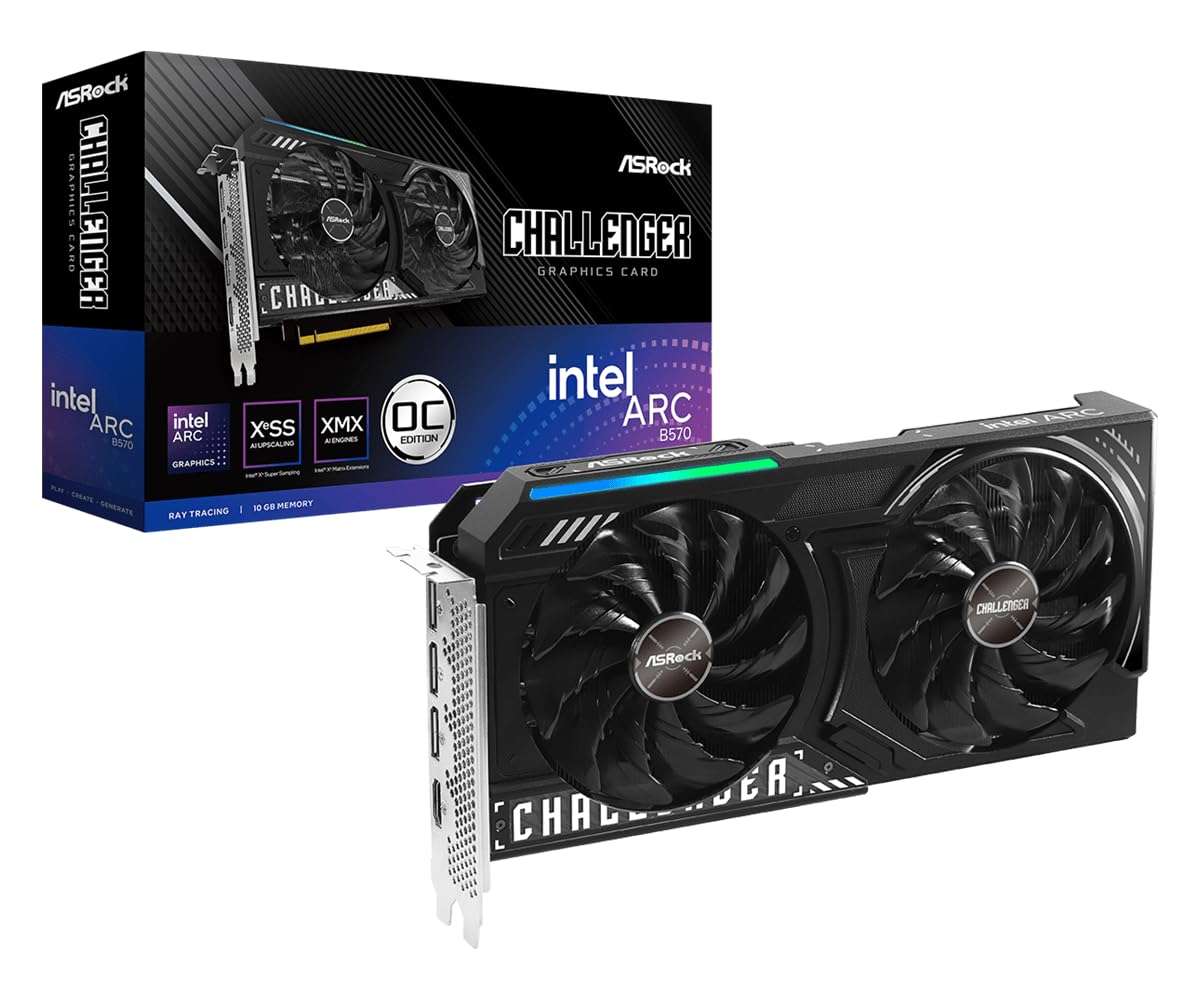 ASRock Tarjeta gráfica Intel ARC B570 Challenger 10 GB OC 2600 MHz 19 Gbps GDDR6 160Bits 7680 x 4320 600 W Dual Fan 0dB Silent Cooling Tarjeta gráfica
