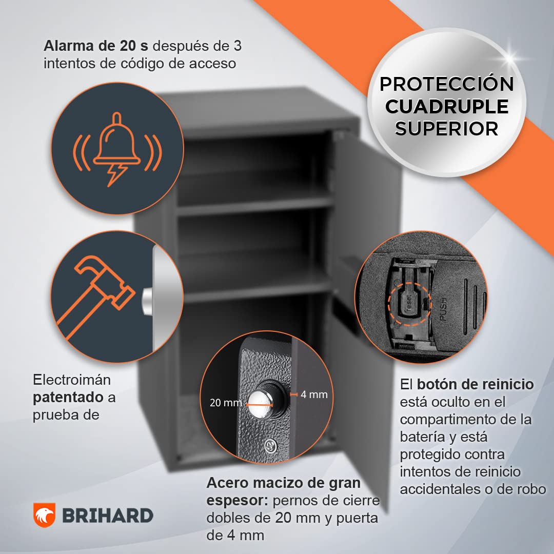 Brihard Business XXL Caja fuerte negocio electrónica LCD 73x40x36 cm - Extra grande caja de seguridad electrónica para oficina - 2 x Estante ajustable