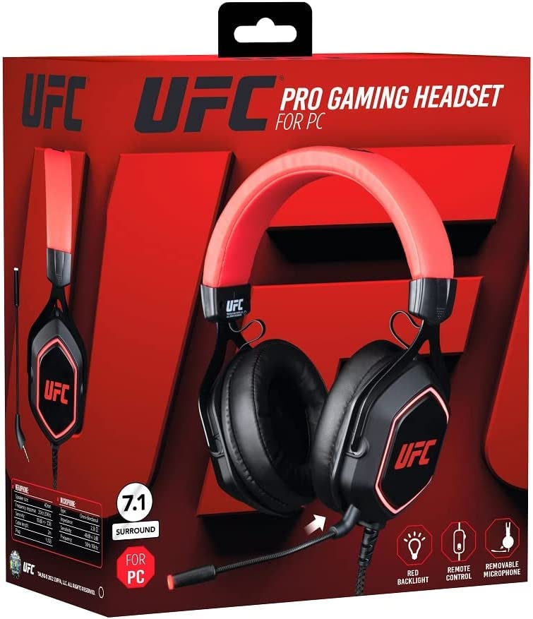 Konix UFC Auriculares Gaming con Cable 7.1 para PC - Altavoces de 50 mm - Micrófono Desmontable - Cable USB de 2 m - Retroiluminación - Negro y Rojo