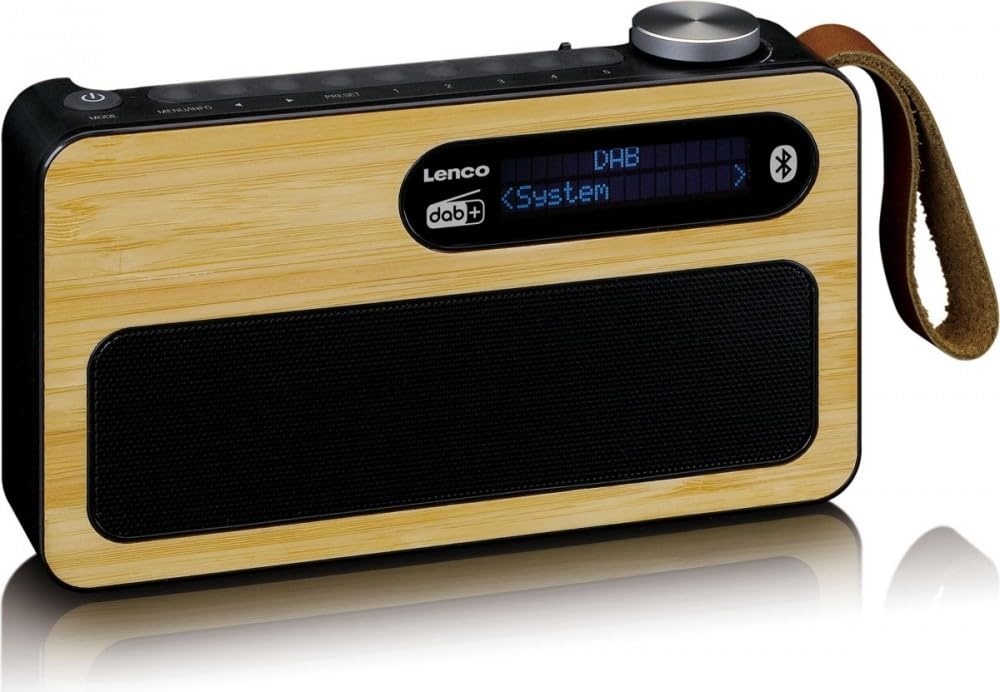 Lenco PDR-040 – Radio portátil Dab+ – Radio FM – con Bluetooth – Batería integrada con 2000 mAh – 3 W RMS – Reloj y Despertador – De bambú auténtico – Negro