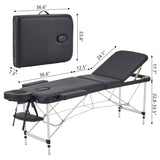 YOUNIKE Camilla de Masaje Móvil Plegable Negro y Ajustable en Altura Cama de Masaje de 3 Zonas Camilla de Estética Amplia Cama de Terapia Aluminio 186 x 60 cm