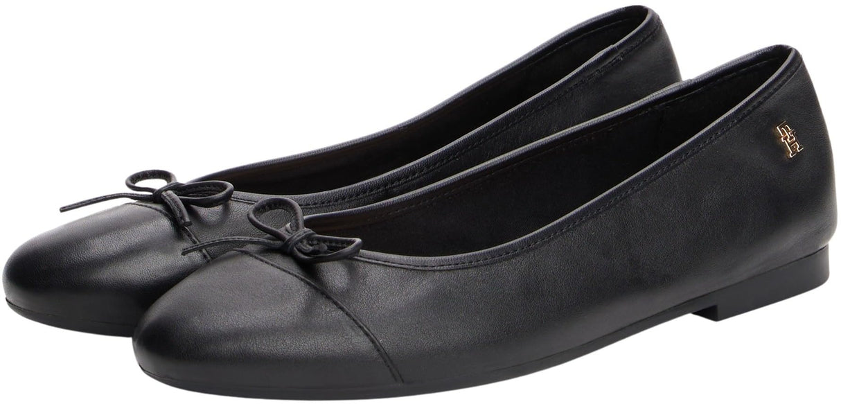 Tommy Hilfiger Bailarinas Mujer Toe Cap de Piel, Negro (Black), 39