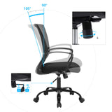 SONGMICS, Silla Giratoria, Regulable en Altura, Función de Inclinación, Respaldo y Asiento de Malla Transpirable, para Estudio de Oficina, Carga Máx. 120 kg, Negro OBN22BK, 58 x 60,5 x (96-104) cm