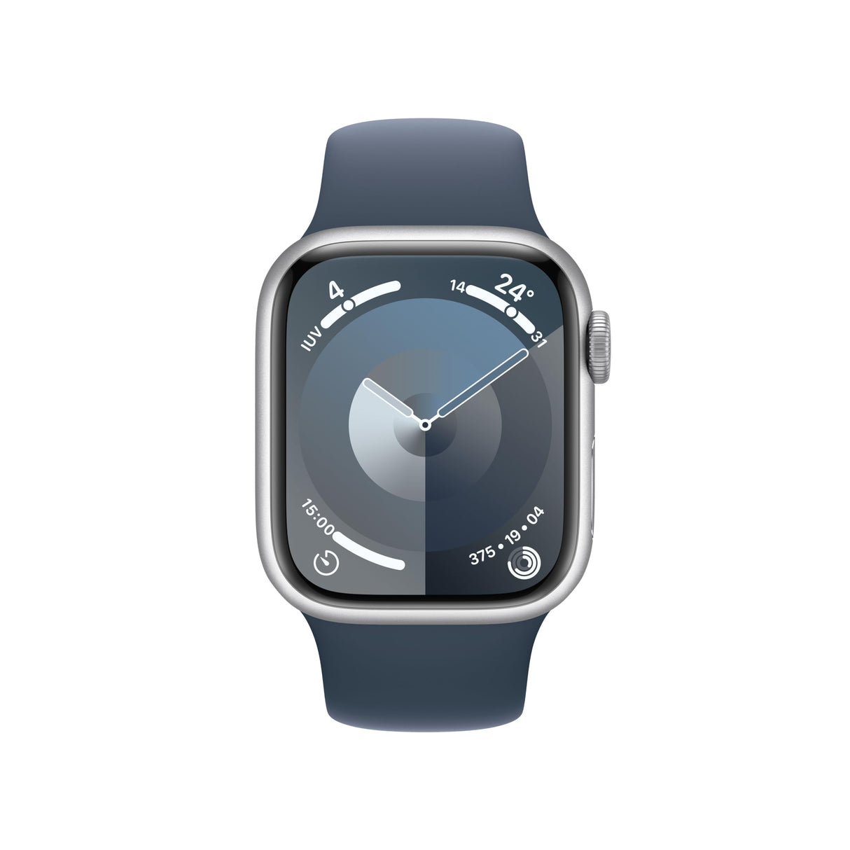 Apple Watch Series 9 [GPS + Cellular] Smartwatch con Caja de Aluminio en Plata de 41 mm y Correa Deportiva Azul tempestad - Talla M/L. Monitor de entreno, App Oxígeno en Sangre, Resistencia al Agua