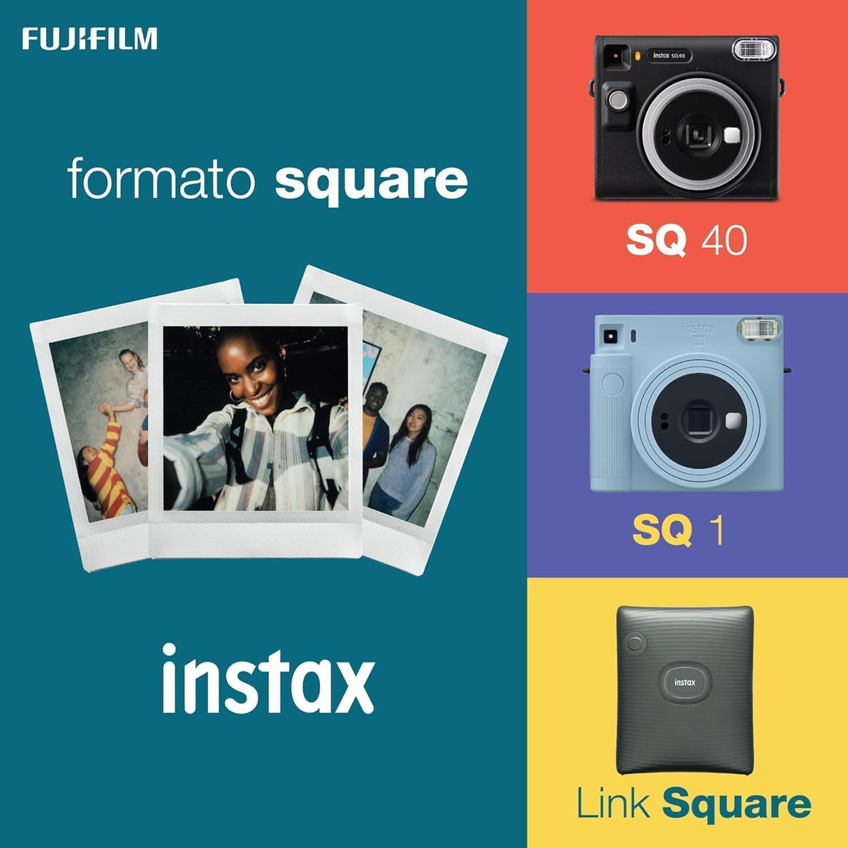 instax Cámara instantánea SQ40, Flash Integrado, exposición automática, Lente Selfie y Espejo Selfie, Acabado Texturizado Negro