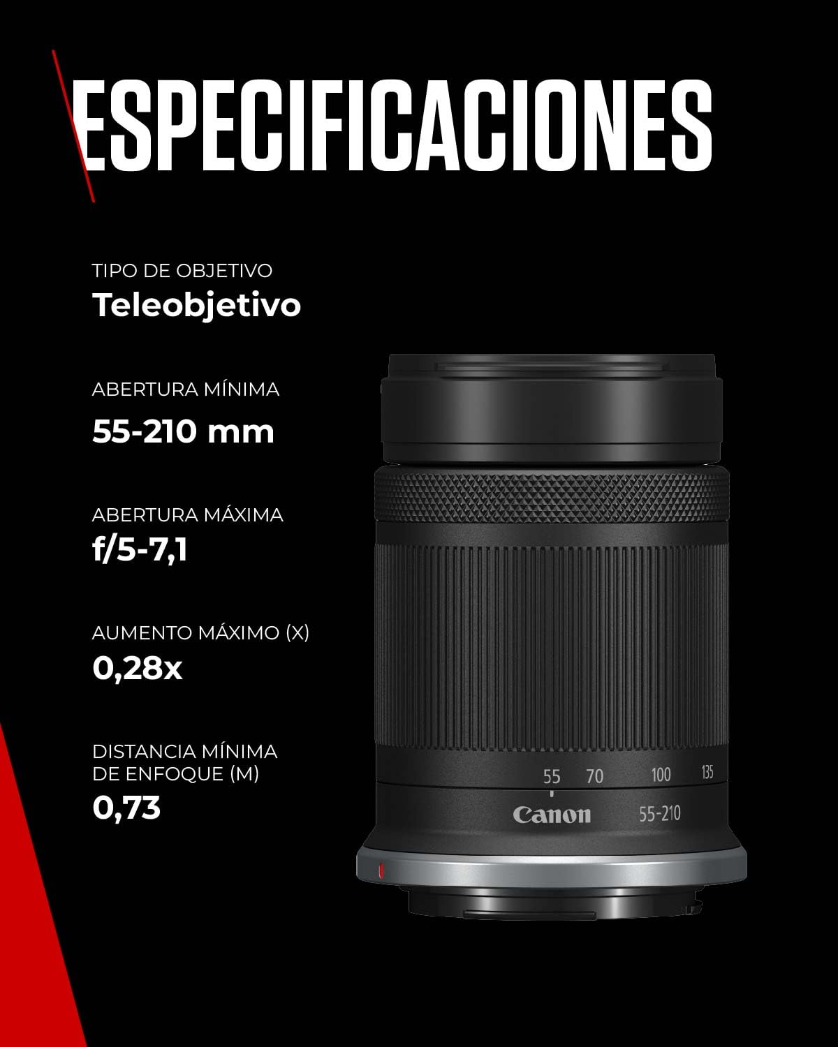 Canon Objetivo RF-S 55-210mm F5-7.1 IS STM - Teleobjetivo Zoom, Estabilizador Óptico 4,5 Pasos, Ideal para Viajes y Deporte | Compatible Sistema EOS R