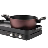 JATA JEVI1470 - Placa Induccion Portatil de 2 Fuegos + Plancha Cocina. 2800 W. Con tapa Antisalpicaduras. Hasta 230ºC. Con Temporizador de 99 minutos.