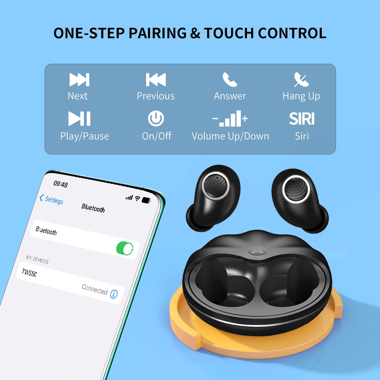 SoundMAGIC TWS50 G2 - Auriculares Bluetooth verdaderamente inalámbricos intrauditivos, Sonido HiFi estéreo, con Estuche de Carga portátil, Resistencia al Agua IPX6, Control táctil, Color Negro