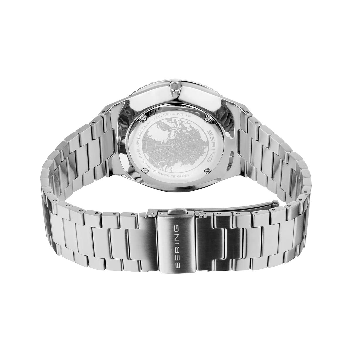 BERING 18940-707 Reloj de Cuarzo para Hombre con Caja de Acero Inoxidable Plateado de 43 mm, Esfera Azul, Brazalete y Detalles de Acero Inoxidable, Resistencia al Agua de 10 ATM