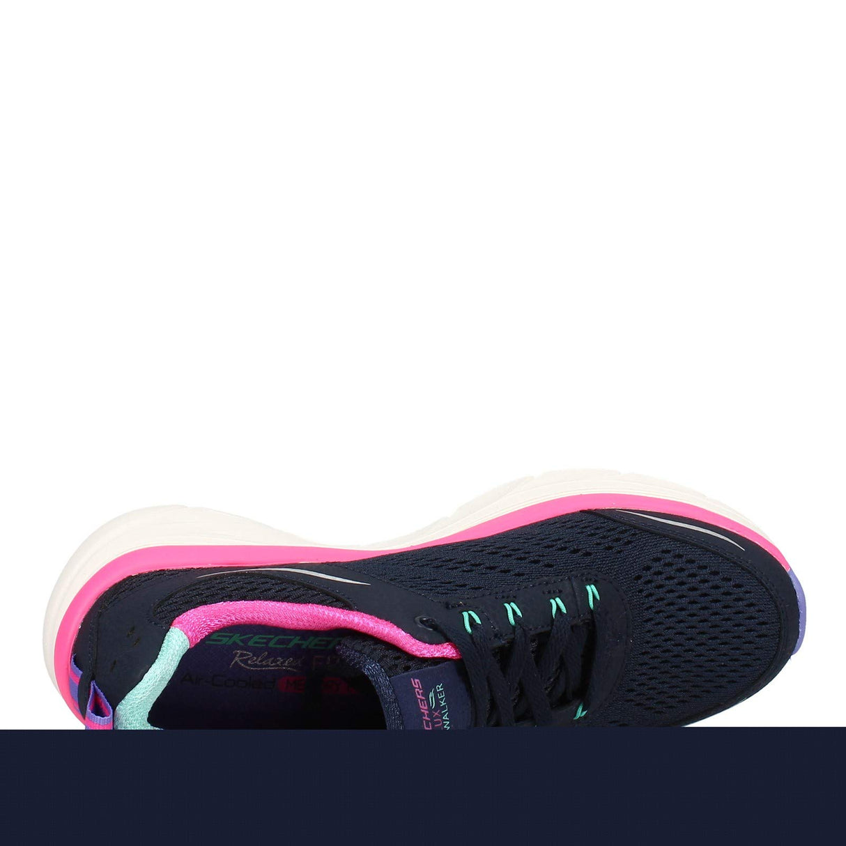 Skechers D'lux Walker Infinite Motion, Zapatillas Mujer, Navy Silver Leather Pink Mesh White Tri, 40 EU
