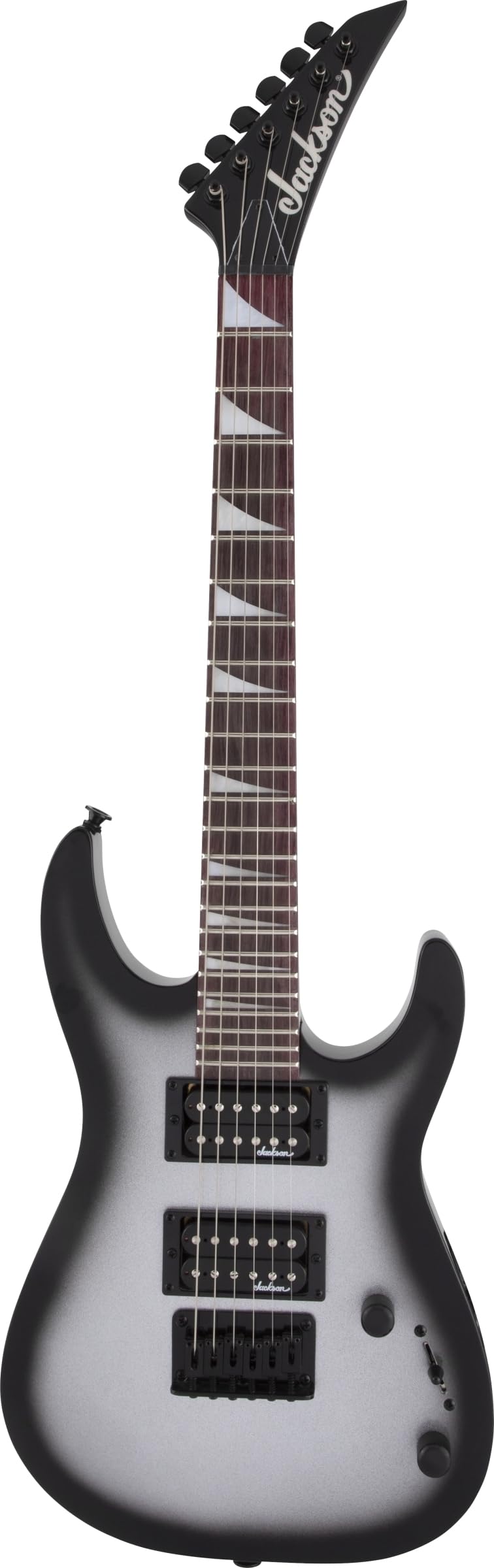 Jackson JS Series Dinky Minion JS1X, diapasón Amaranth, Metallic Silverburst, adecuada tanto para Músicos en Ciernes como para Músicos de Gira Experimentados