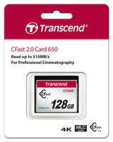 Transcend 128GB CFast 2.0 Memory Card CFX650 SATA III 6Gb/s, hasta 510/370 MB/s, MLC NAND Flash, diseñada para cinematografía en grabación de Video de Alta resolución, Full HD y 4K TS128GCFX650