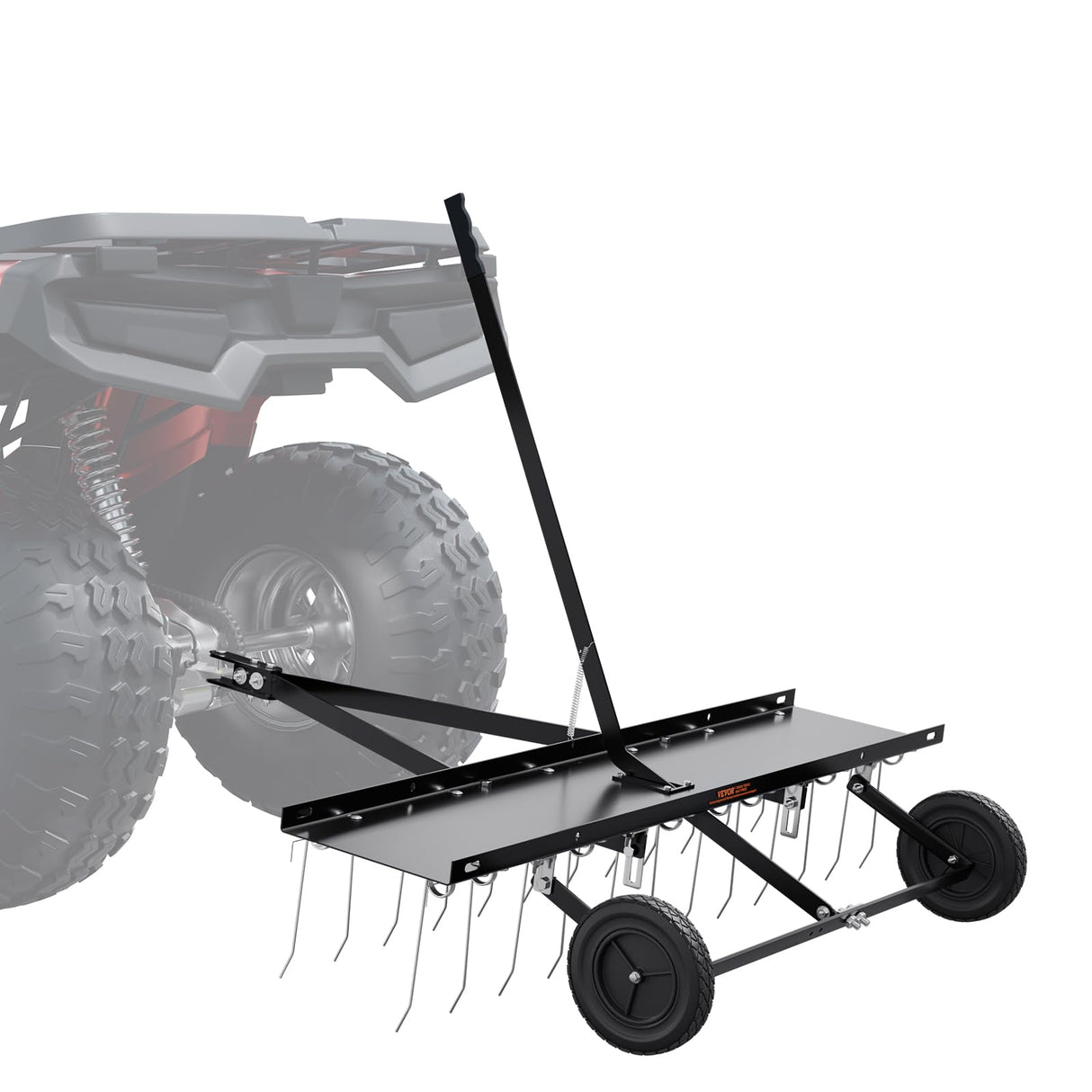 VEVOR Cortacéspedes de Remolque detrás de 1219 x 1140 x 865 mm con 24 Púas de Acero con Resorte, Rastrillo de Césped para ATV o Cortacésped, con Mango de Elevación para Césped de Granja de Jardín