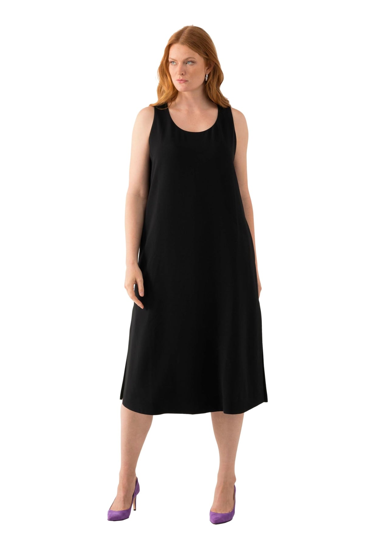 Ulla Popken Acetat-midikleid, A-Linie, Rundhals, Ärmellos Vestido Midi, Schwarz, 42-44 para Mujer
