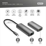 DIGITUS DS-55343 Extensor USB-C a HDMI – UHD 4K 120 Hz – 30 m a través de cable LAN – Set: emisor y receptor – HDMI 2.1, HDCP 2.3, USB 3.1 – HDR, Deep Color