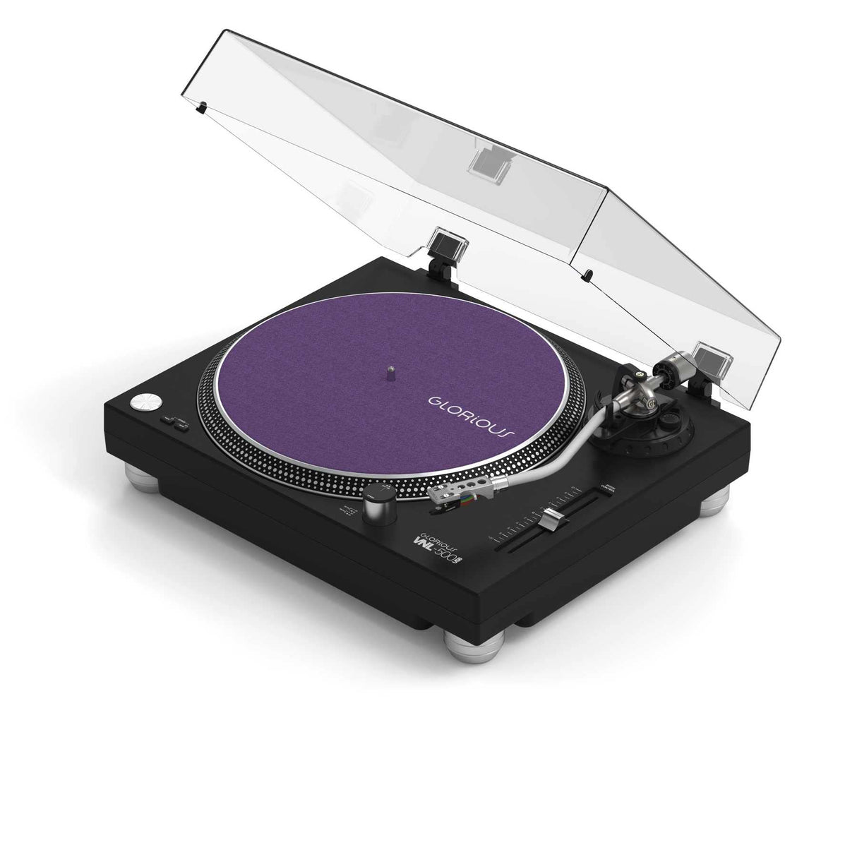 Glorious VNL-500 tocadiscos de accionamiento directo para DJ o Hifi con salida USB para grabación digital, selección de velocidad 33/45, rango de paso ajustable, carcasa, cartucho y cubierta antipolvo