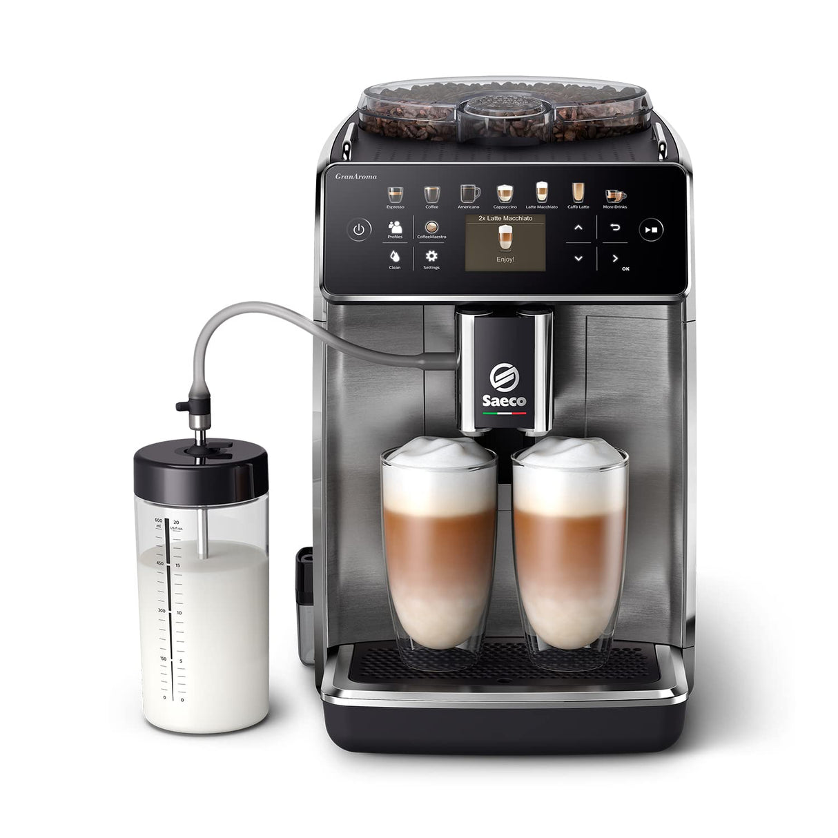 Saeco GranAroma Cafetera Superautomática - 16 Variedades de Café, Pantalla en Color Intuitiva, 6 Perfiles de Usuario, Molinillo de Cerámica (SM6585/00)