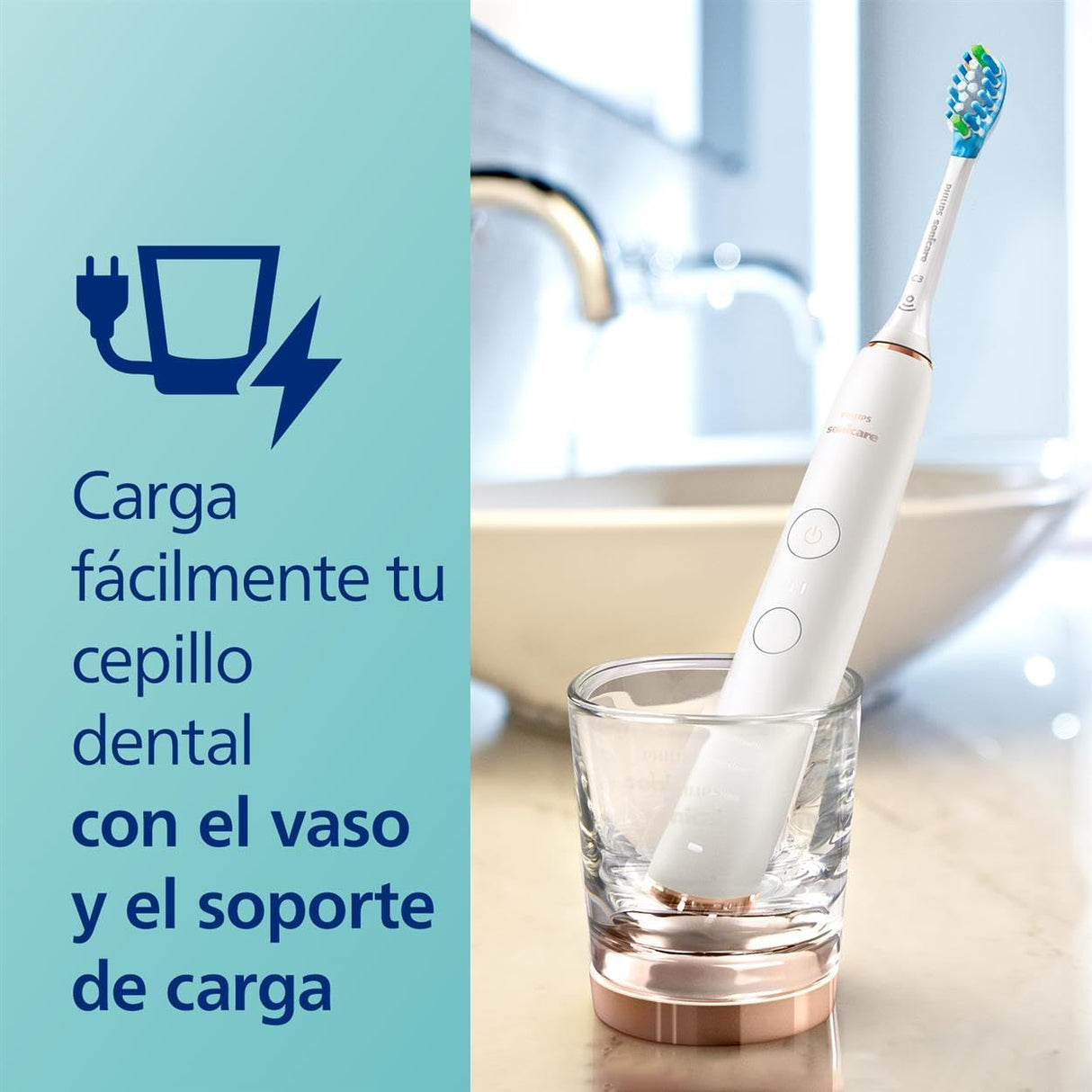 Philips Sonicare DiamondClean 9000 cepillo dental eléctrico, paquete doble, cepillo dental sónico con aplicación, sensor de presión, vaso de carga, negro y oro rosa, modelo HX9914/61