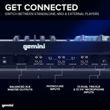 Gemini Sound SDJ-4000 DJ Equipment Console Table con 2 cubiertas, mezclador de audio de 4 canales, ruedas táctiles compatibles y pantalla HD de 7 pulgadas