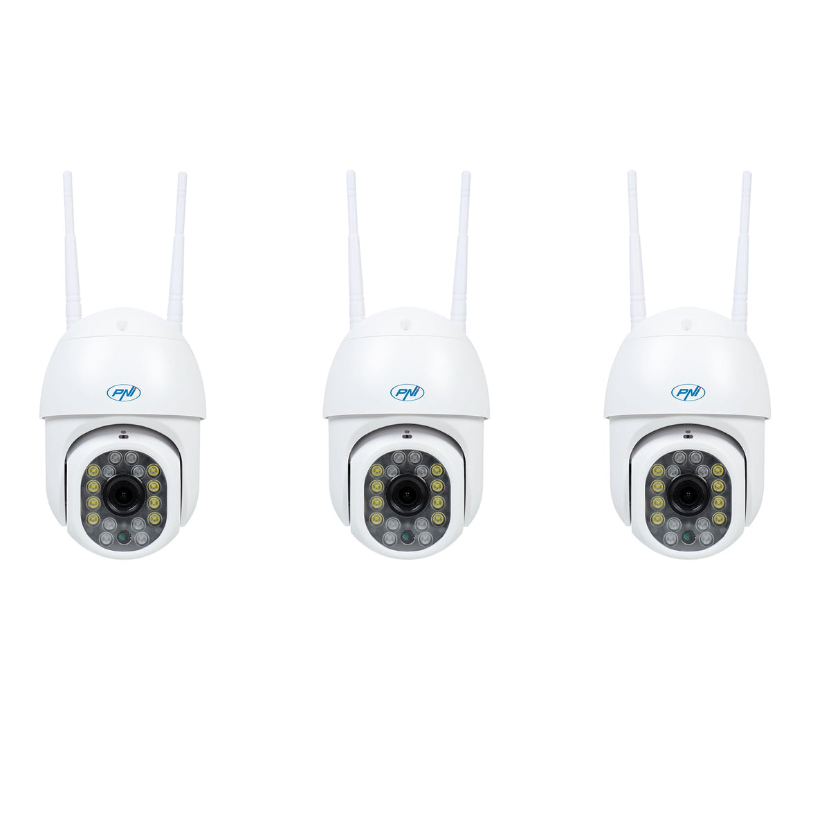 PNI Kit de 3 Piezas IP440 WiFi PTZ cámara de videovigilancia inalámbrica, 4MP, Zoom Digital, Ranura Micro SD, autónoma, Alarma de detección de Movimiento, Seguimiento de Movimiento
