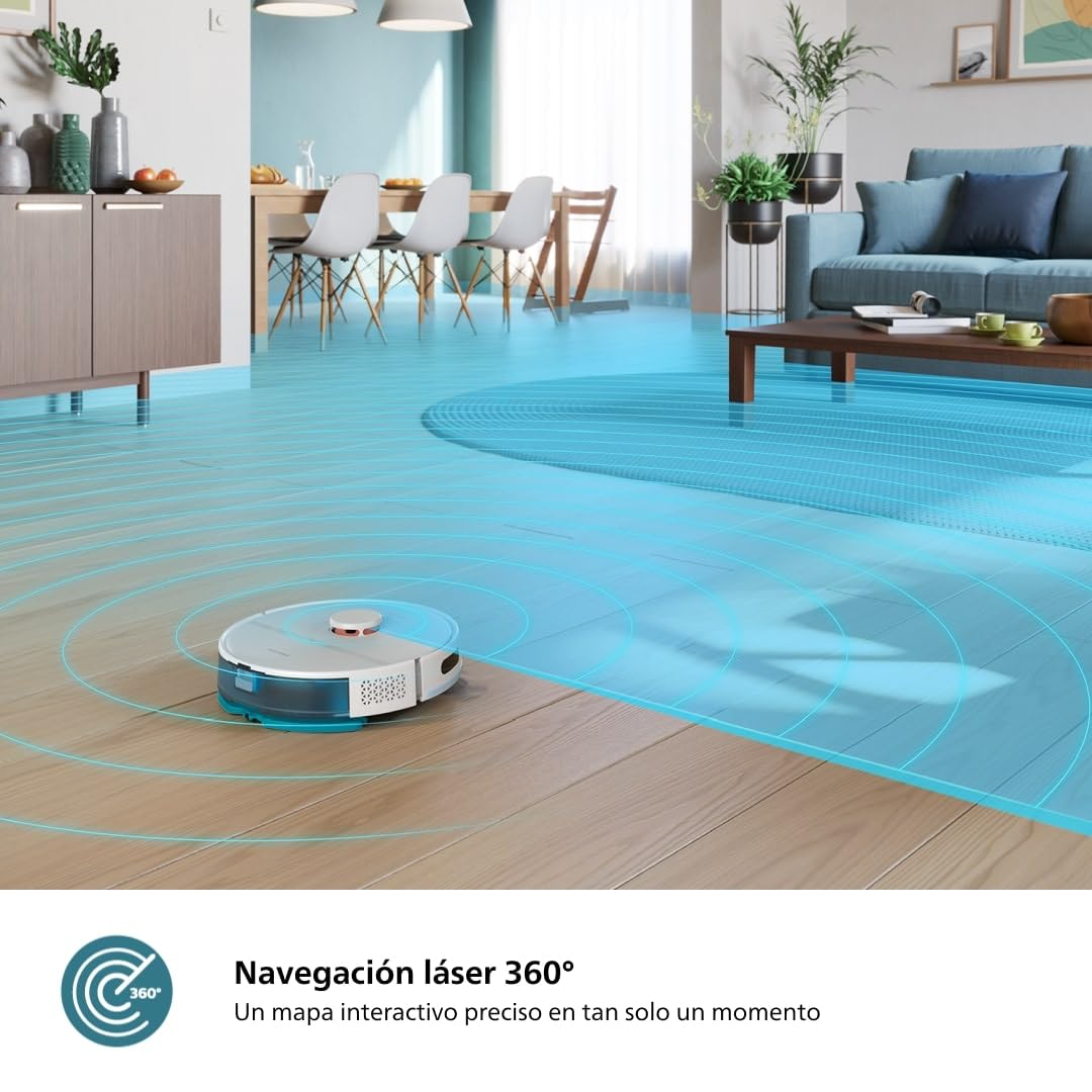 Philips Homerun 2000 Robot Aspirador y Fregona - Potencia de Succión Extra Fuerte, Impulso para Alfombras, Radar LDS, App Homerun, Blanco Ártico (XU2000/25)