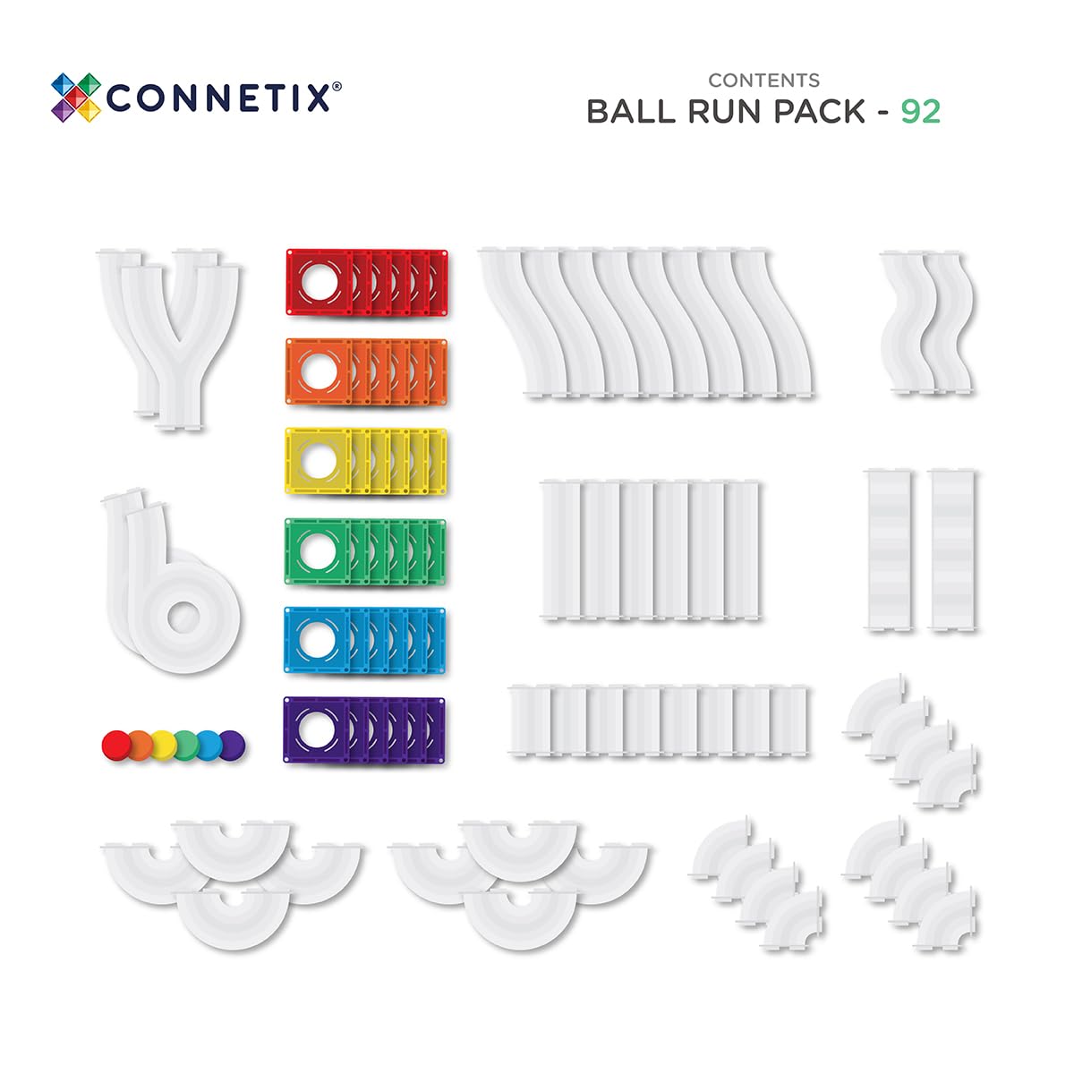 CONNETIX Azulejos Magnéticos Pack Circuito de Bolas Arcoíris, 92 Piezas
